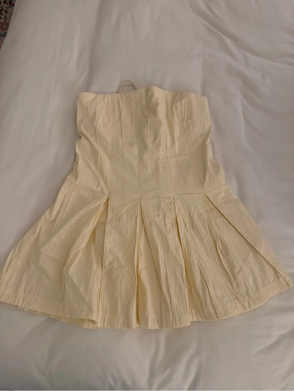 Free People Cream Strapless Pleated Mini Dress